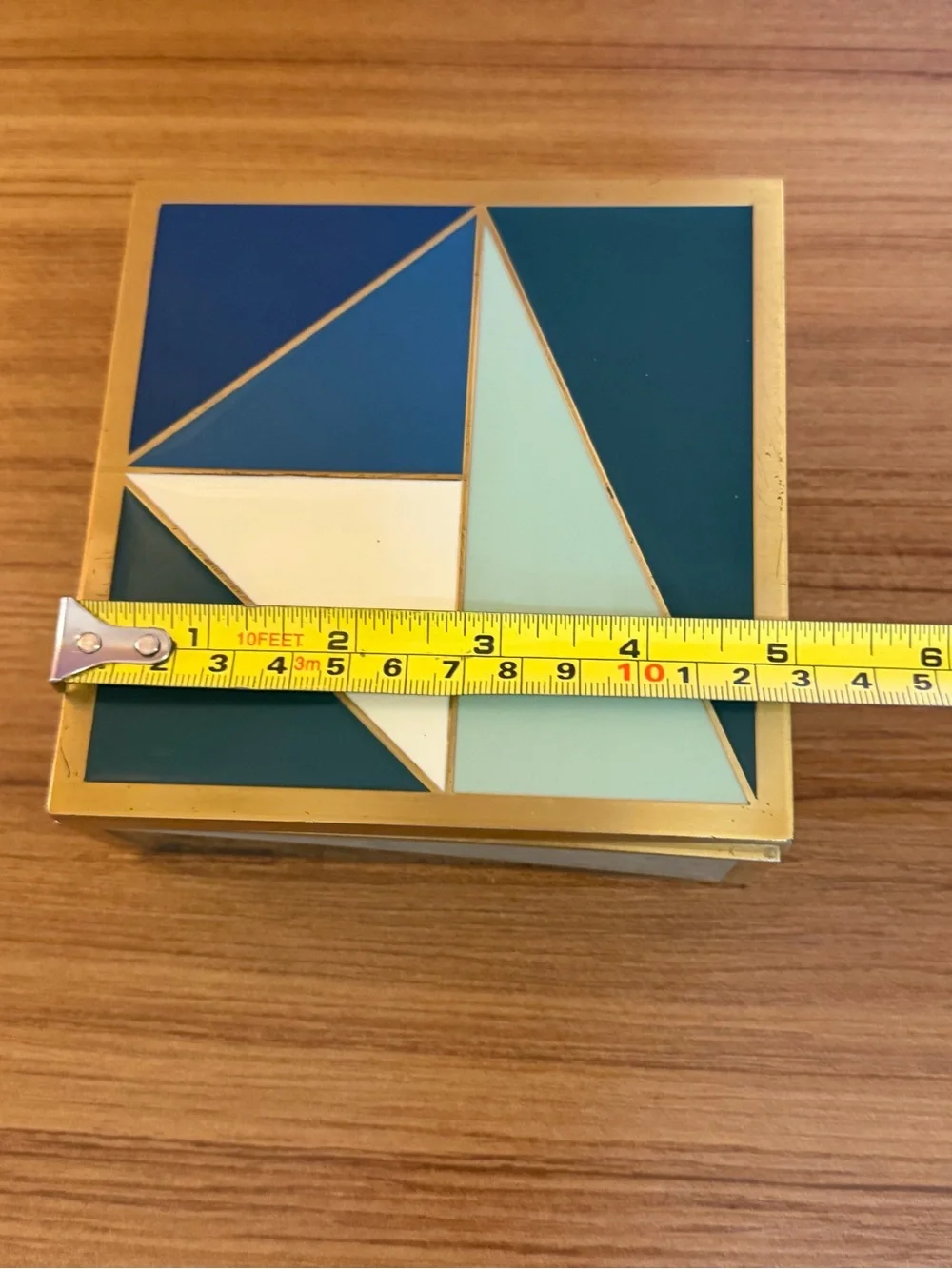 West Elm Enameled Brass Geometric Decorative Keepsake Box Small Cobalt / Sage